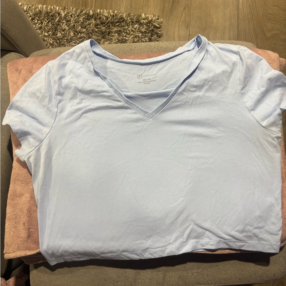 Light Blue V-Neck Women's Top
